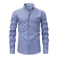 Man wearing striped long-sleeved business shirt with lapel collar in non-ironing fabric