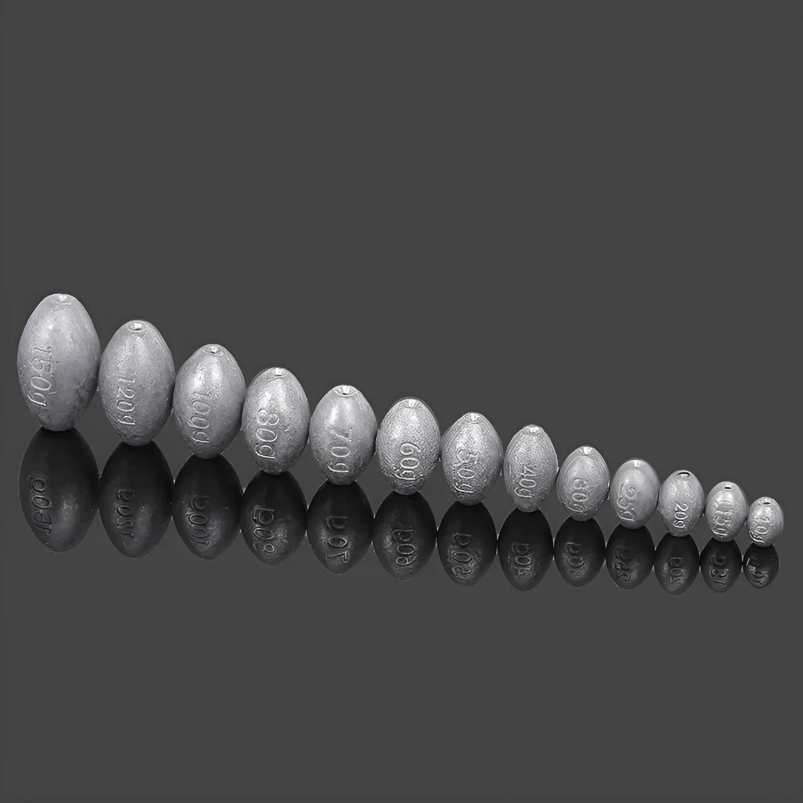 Plastic core olive lead sinker with scale tongxin pattern and rugby shape for sea fishing