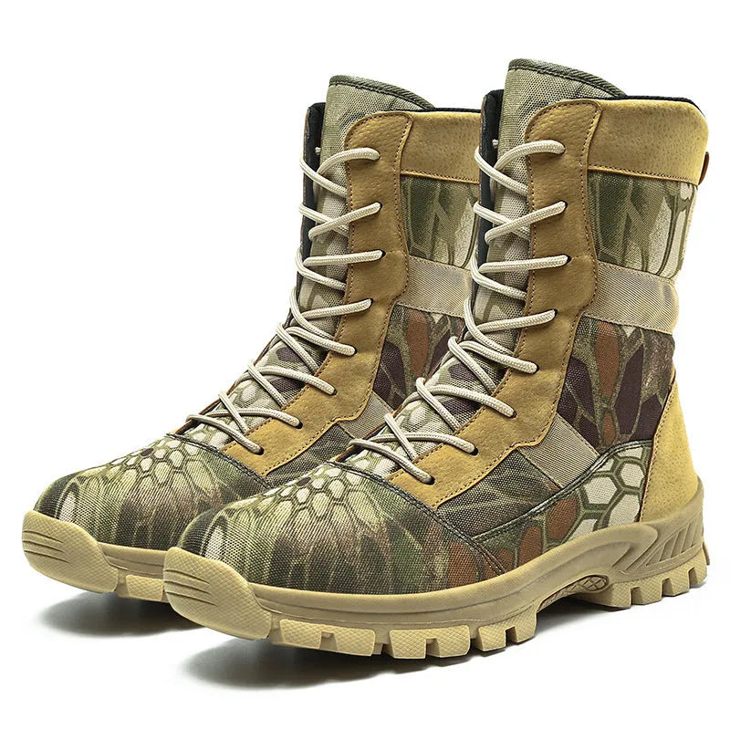 Plus size men's high-top mesh shoes in Martin boot style, black and camouflage colour options