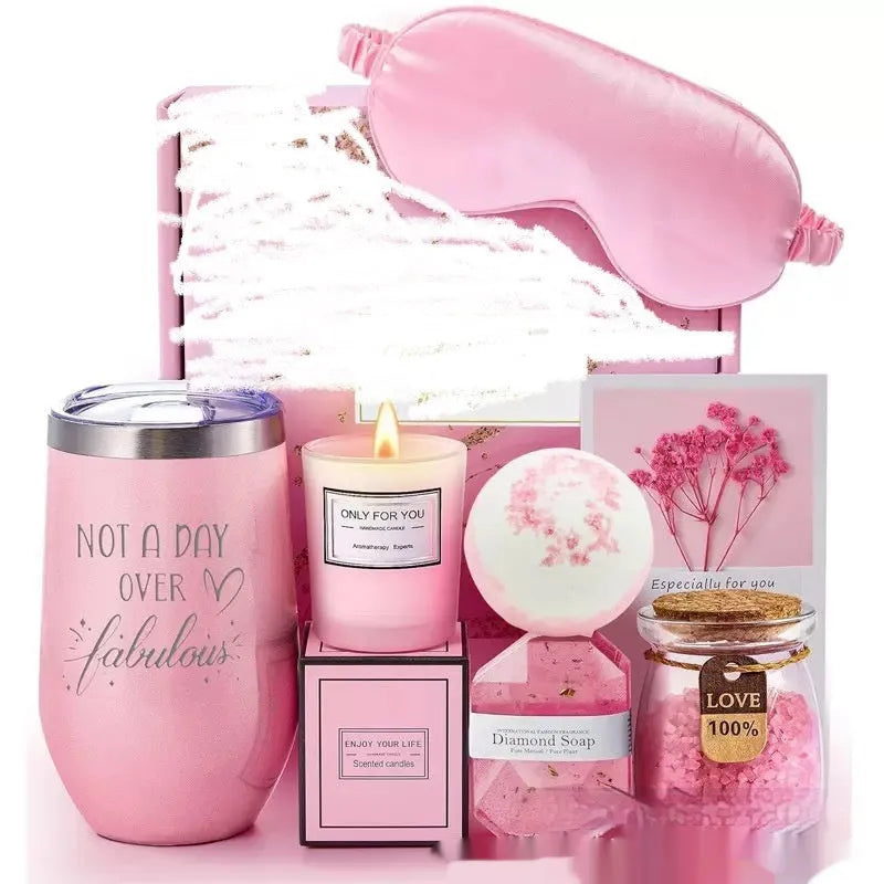 Soy wax aromatherapy candle bath gift set in gift packaging with multiple colour suit variations