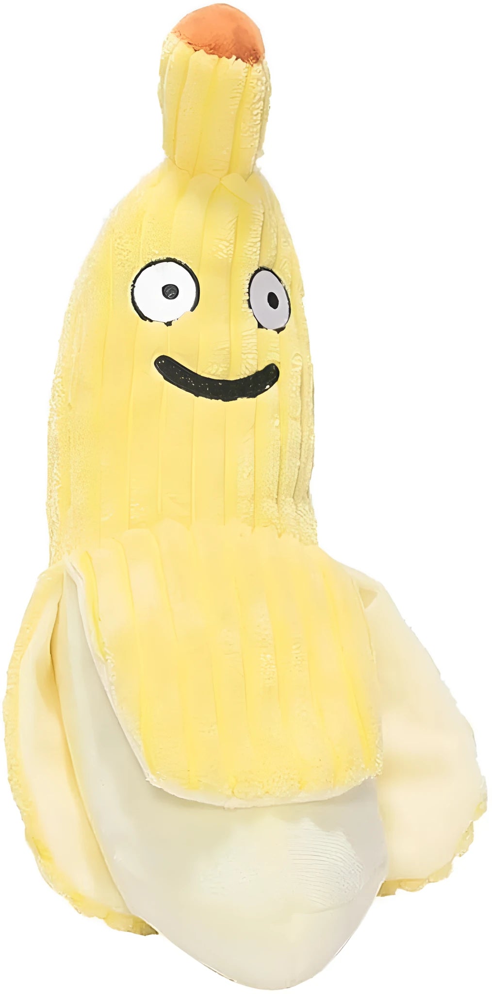 Yellow banana-shaped cat toy with crinkle paper sound feature measuring 13 inches long