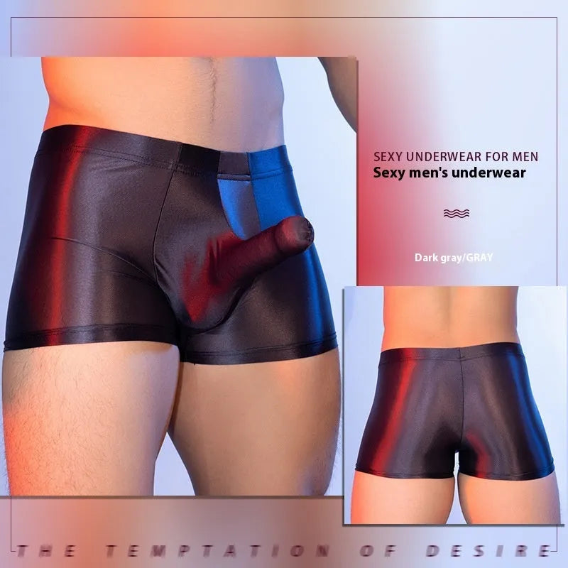 Men's elephant print nylon boxer shorts with seamless design and mid waist
