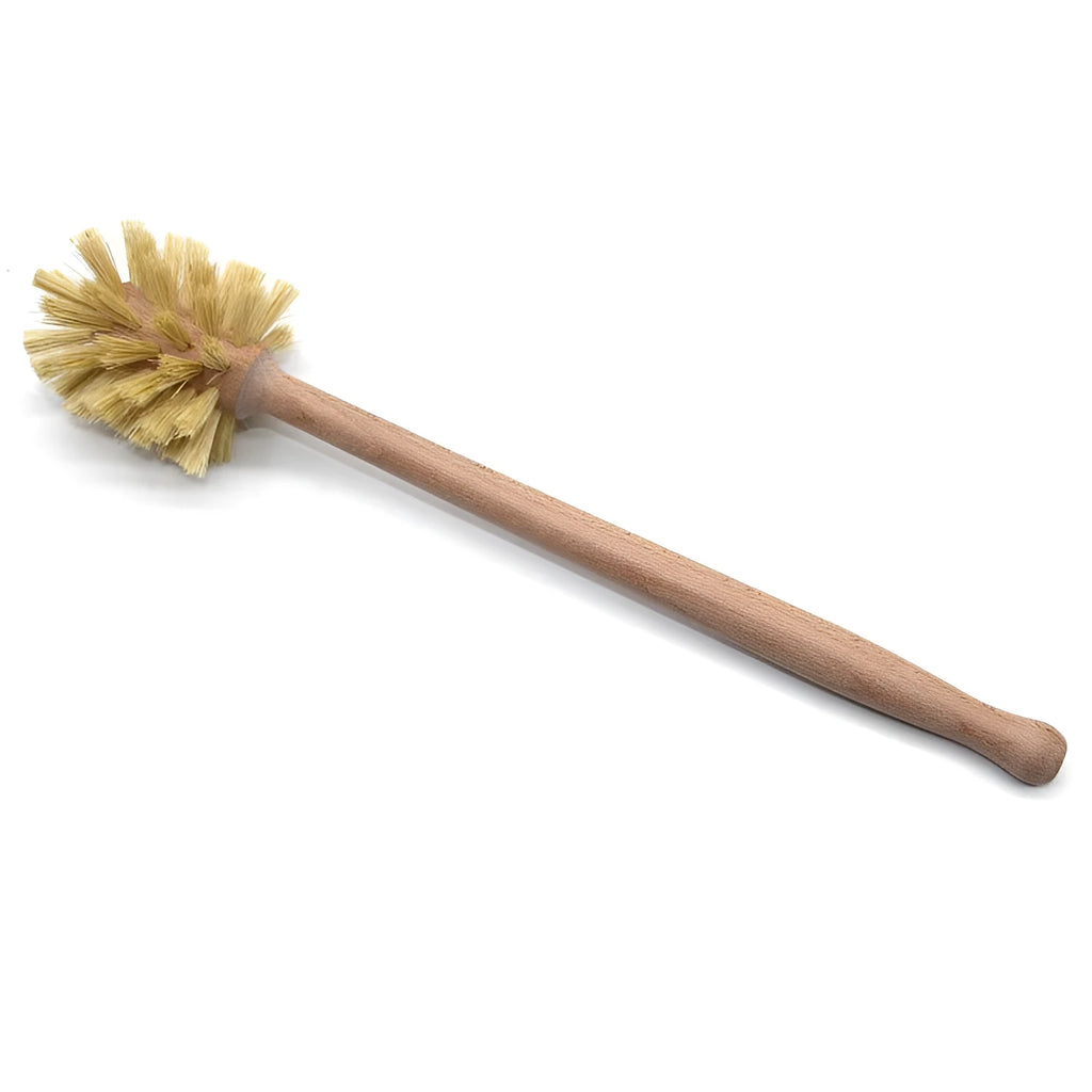 Large long-handled cleaning brush with beech wood handle and natural sisal bristles on a white background