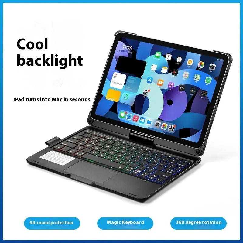 Miaocontrol 360-degree rotating Bluetooth keyboard for iPad tablets in silver colour