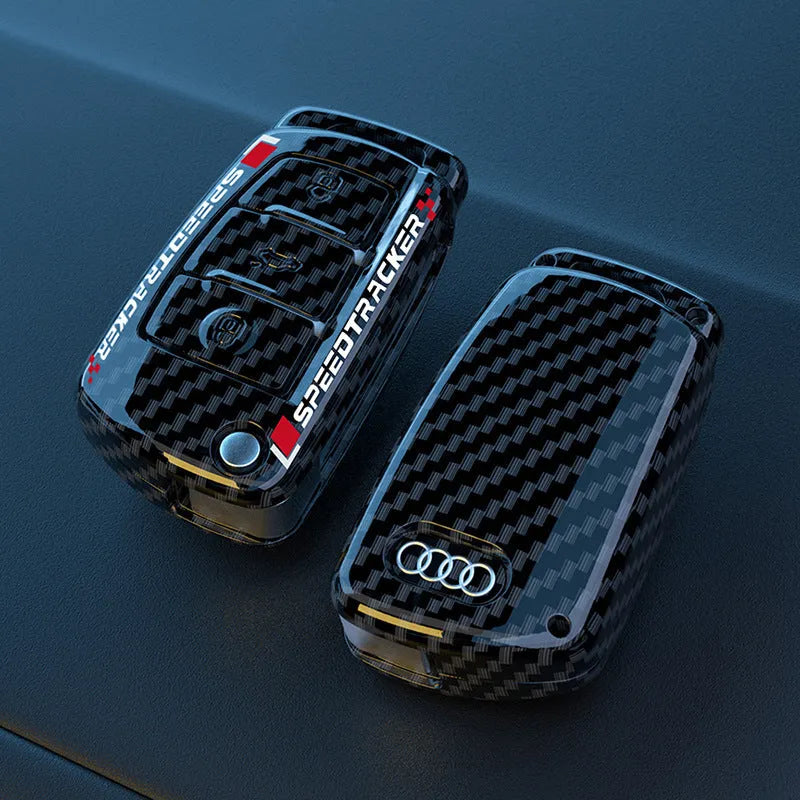 Carbon fibre style car key cover with mirror element in carbon and white colour options