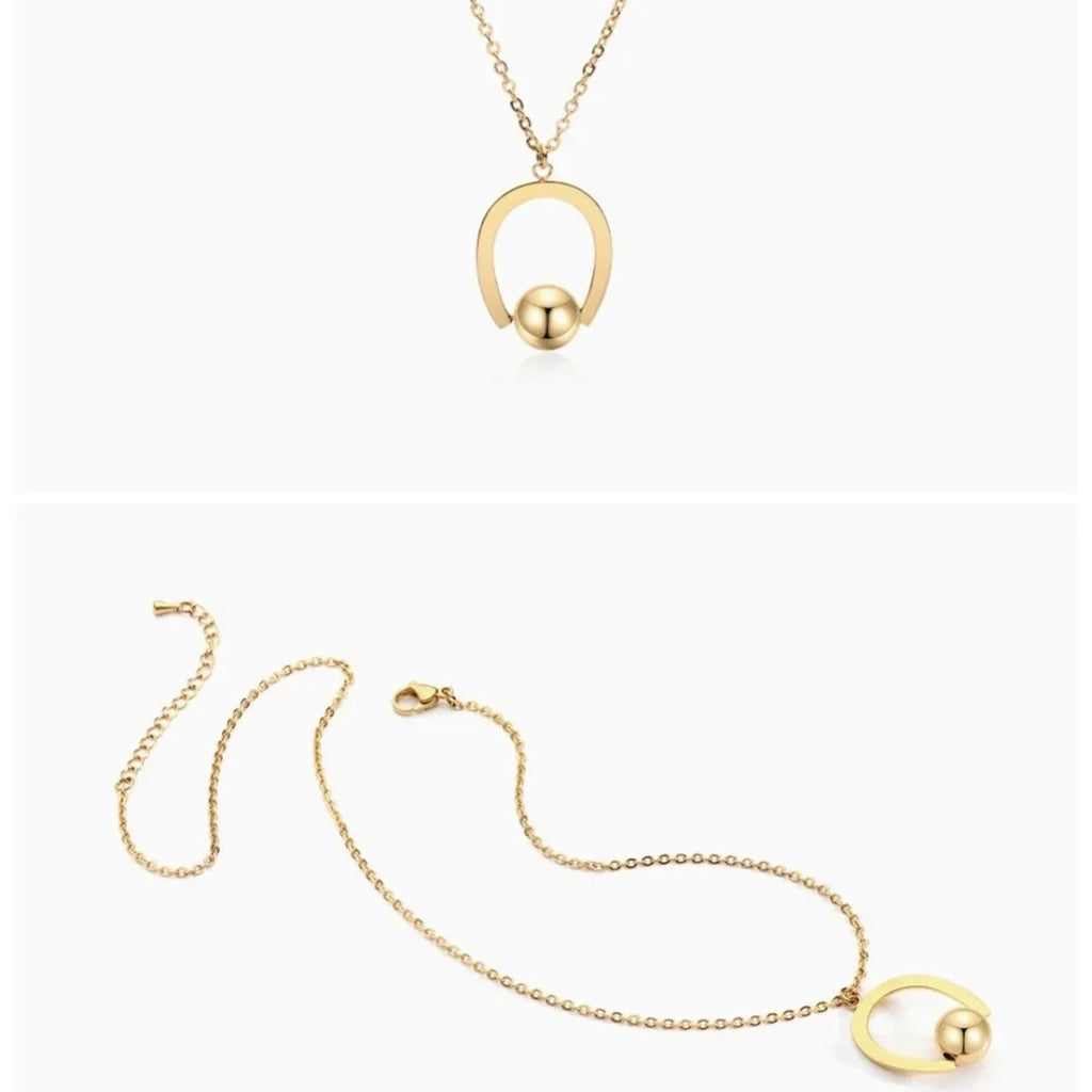 Stainless steel bead chain necklace with geometric pendant, adjustable length