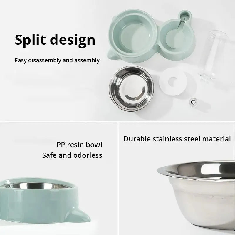 Blue automatic gravity pet food and water feeder bowl with stainless steel interior for cats and dogs