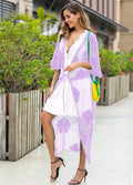 Light purple women's lace embroidered beach dress swimsuit cover-up
