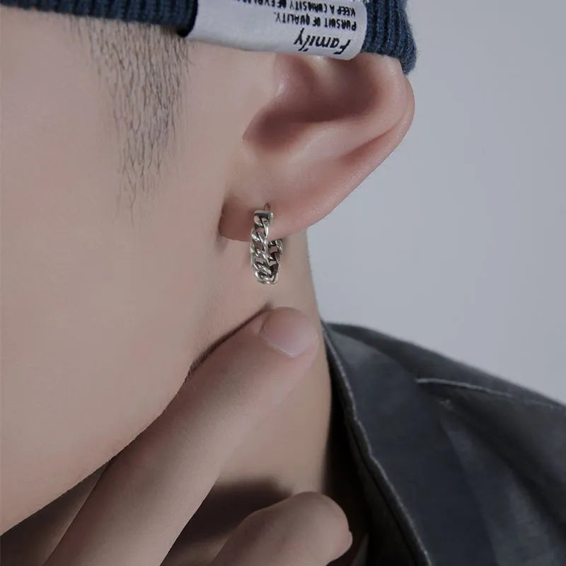 Men's geometric copper hip hop earrings in silver and cloud styles, showing 10mm and 14mm sizes.