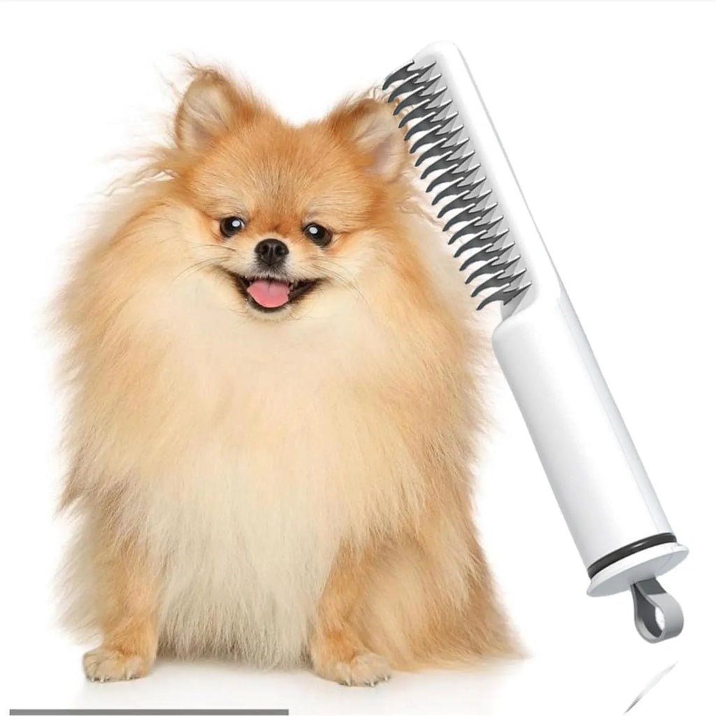 Pink and white stainless steel dematting comb grooming brush for dogs with comfortable handle