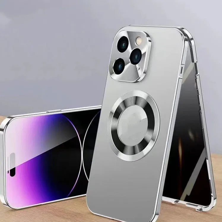 Magnetic protective iPhone case with metal anti-peep clip in various colours for models 12 to 15.