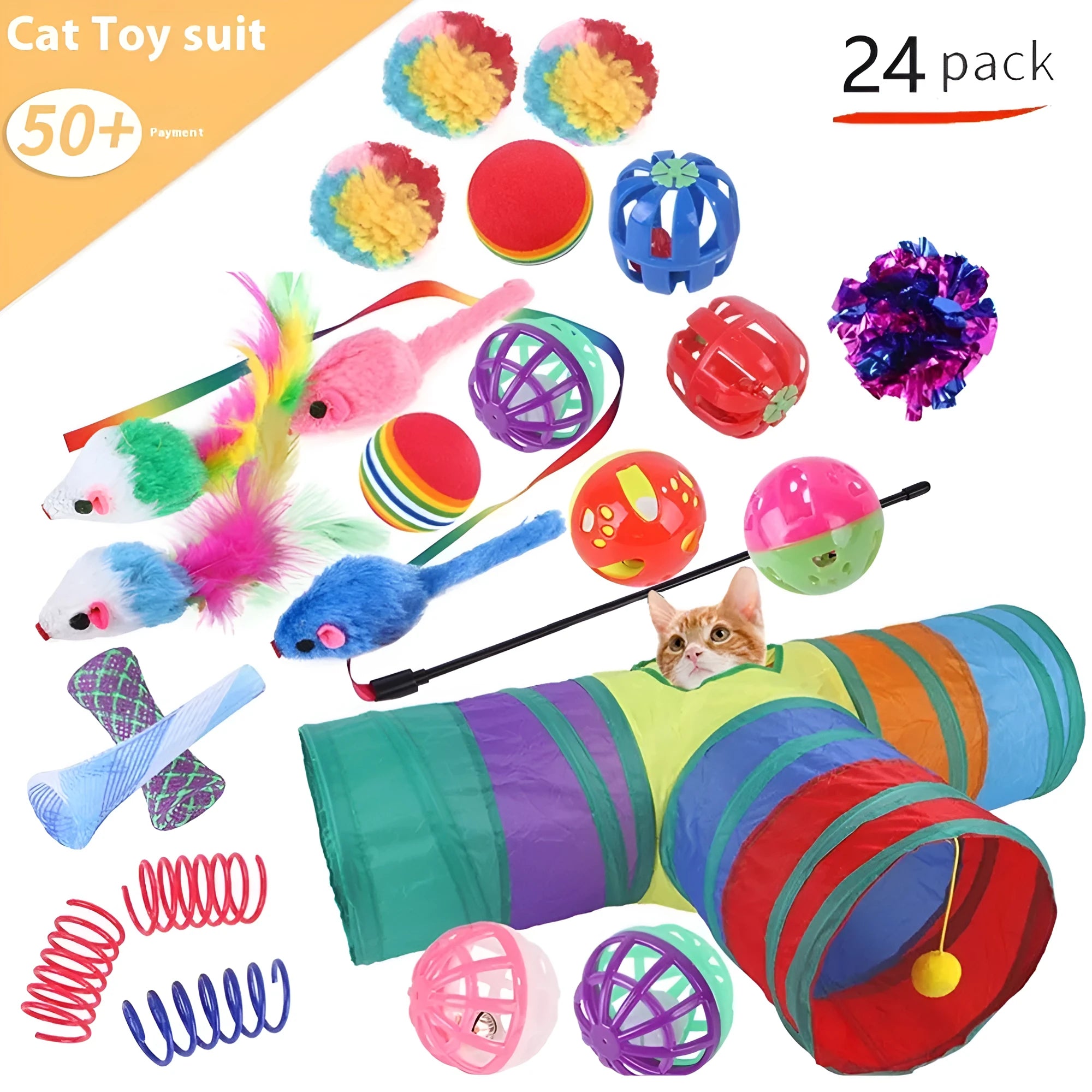 Plastic cat toy suit with tunnel channels in a selected colour from the B99801-B99855 range