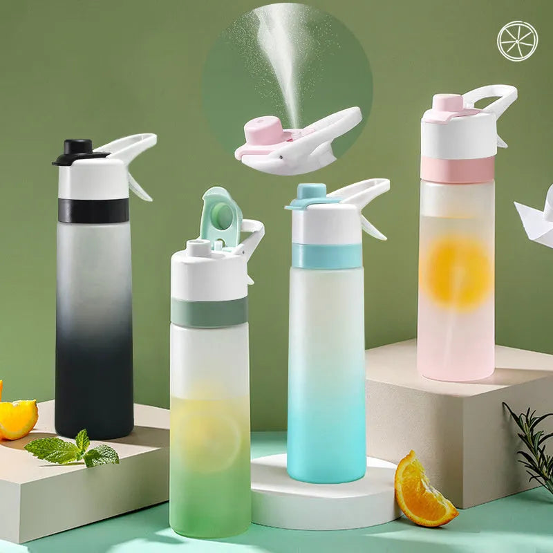 Spray water bottle for outdoor sport with handle strap leakproof lid wide mouth plastic nontoxic round shape