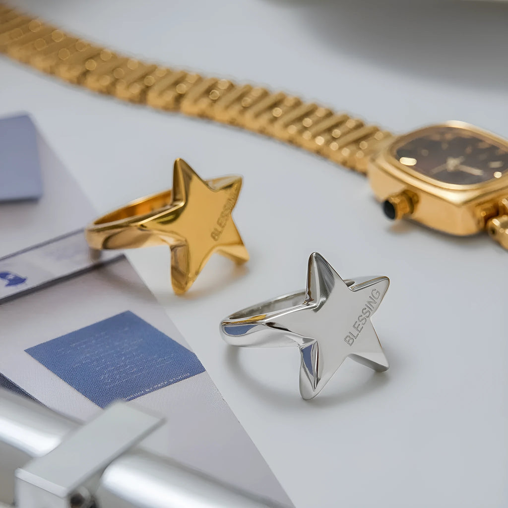 Women's five-pointed star stainless steel ring with electroplated finish, size No. 7, colour JDR0103056