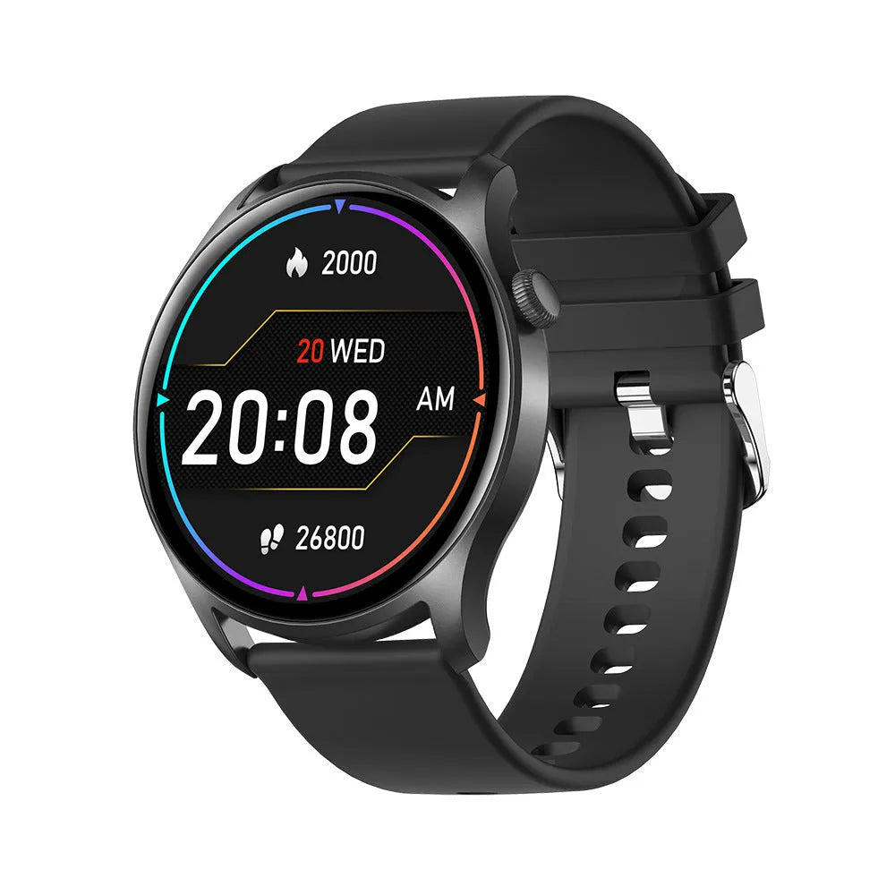 Smart watch with heart rate and blood pressure monitoring on silicone wristband