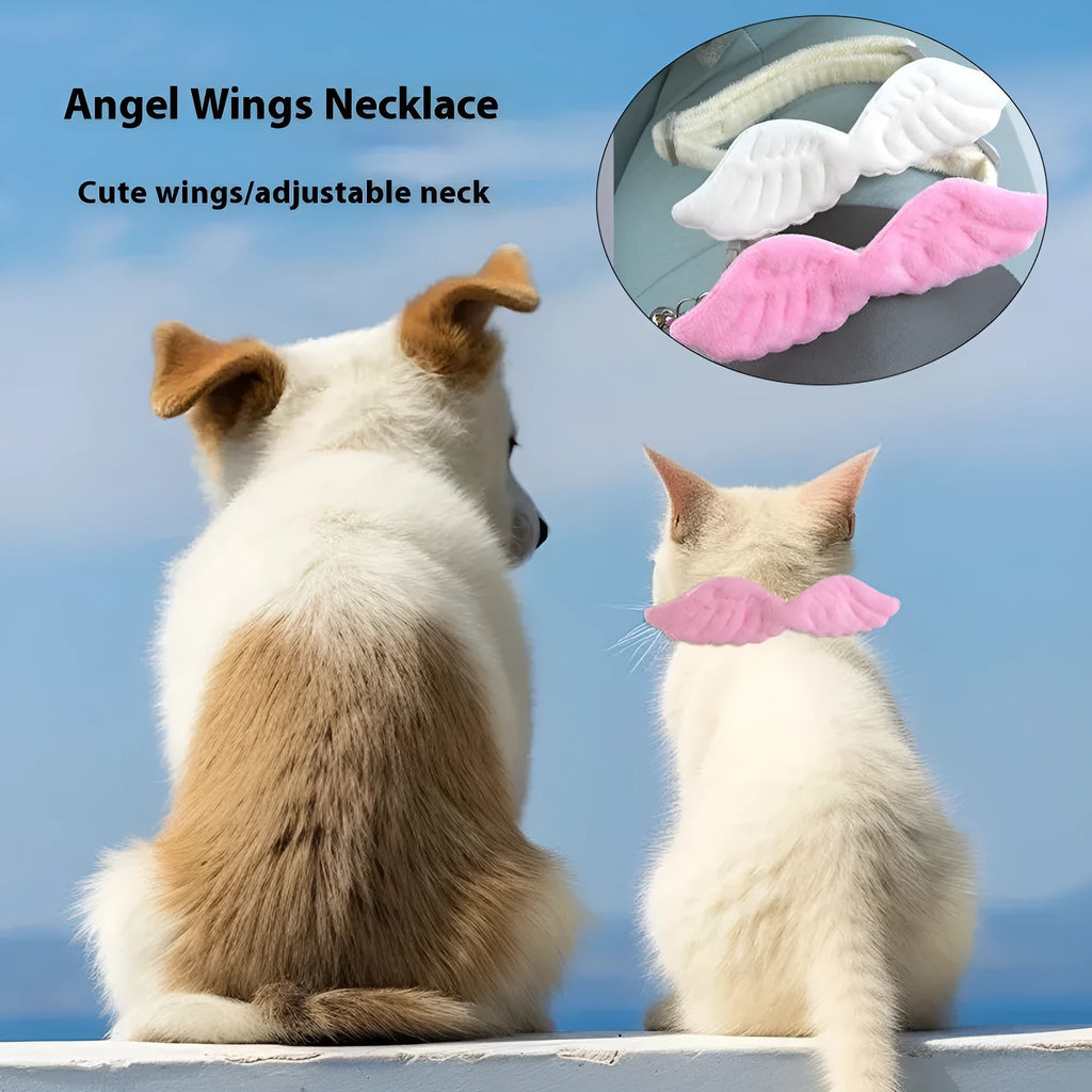 Creative Pet Cat Angel Wings Bell Collar in solid colour polyester, white and pink options, with bell, for 20-35 cm neck size
