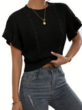 Loose fit knitted pullover sweater with ruffled short sleeves in Japanese Korean casual style