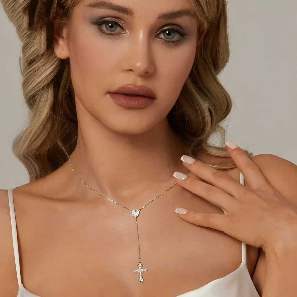 Silver love cross pendant necklace for women with 925 sterling silver pendant and O-ring chain.