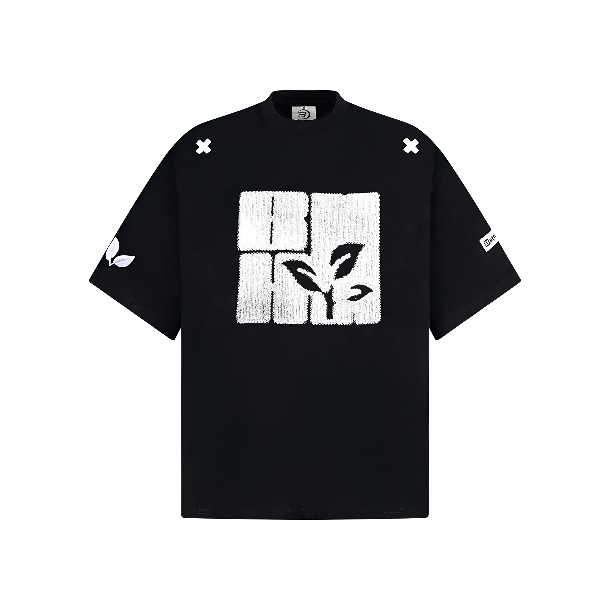 Cotton embroidery letter T-shirt for men, short-sleeve loose fit pullover in black, blue, melange gray
