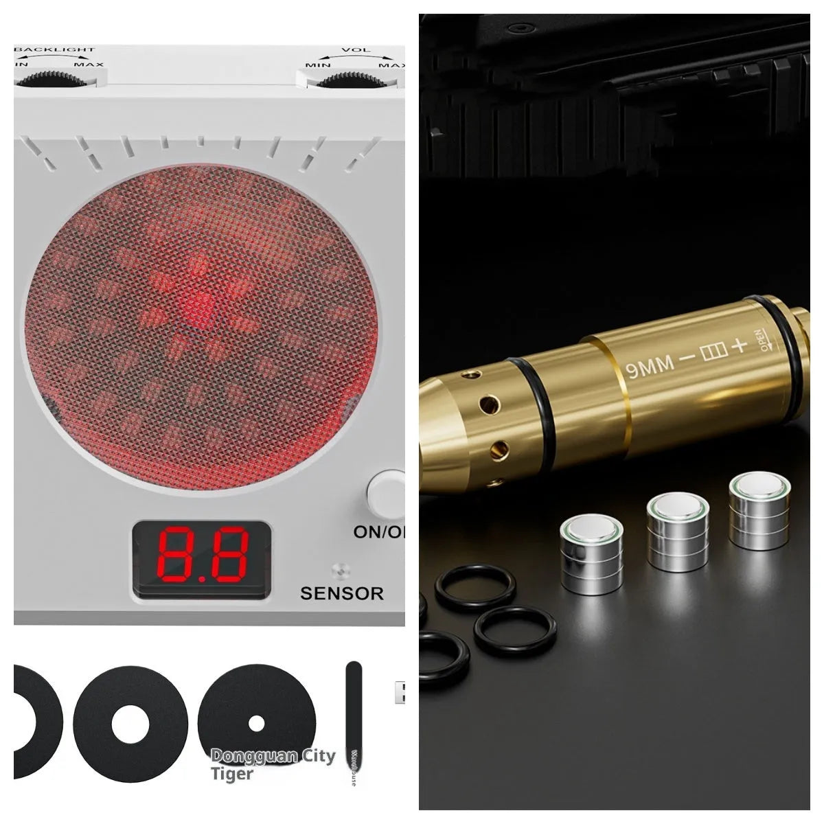 Laser target for dry fire training with infrared counting display, rechargeable, ABS construction, magnetic plate and four target rings