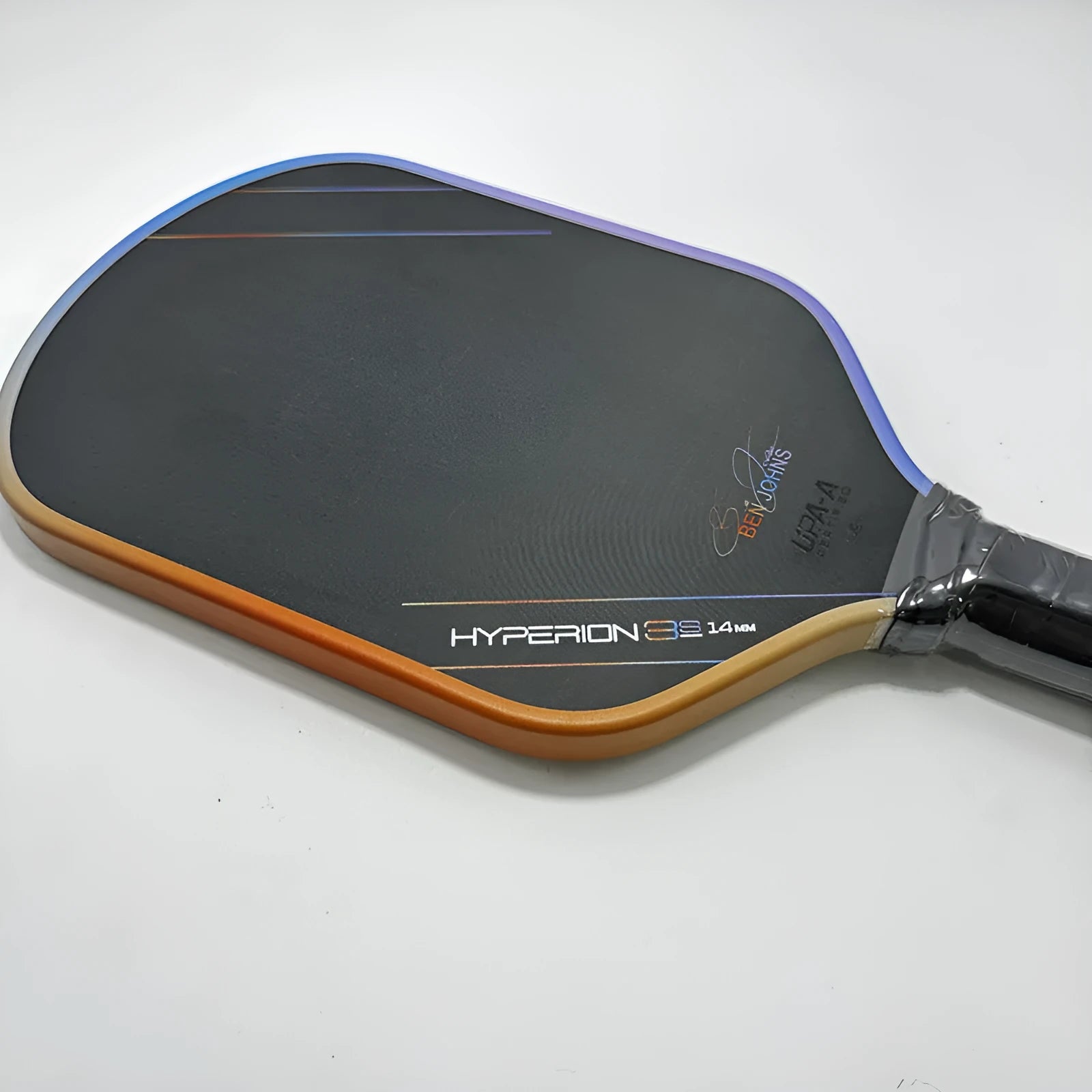 Aurora multicolour Hyperion 3s pickleball racket with carbon fibre face and honeycomb core