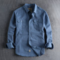 Men's cotton long sleeve shirt in cardigan style, solid colour white or light blue option