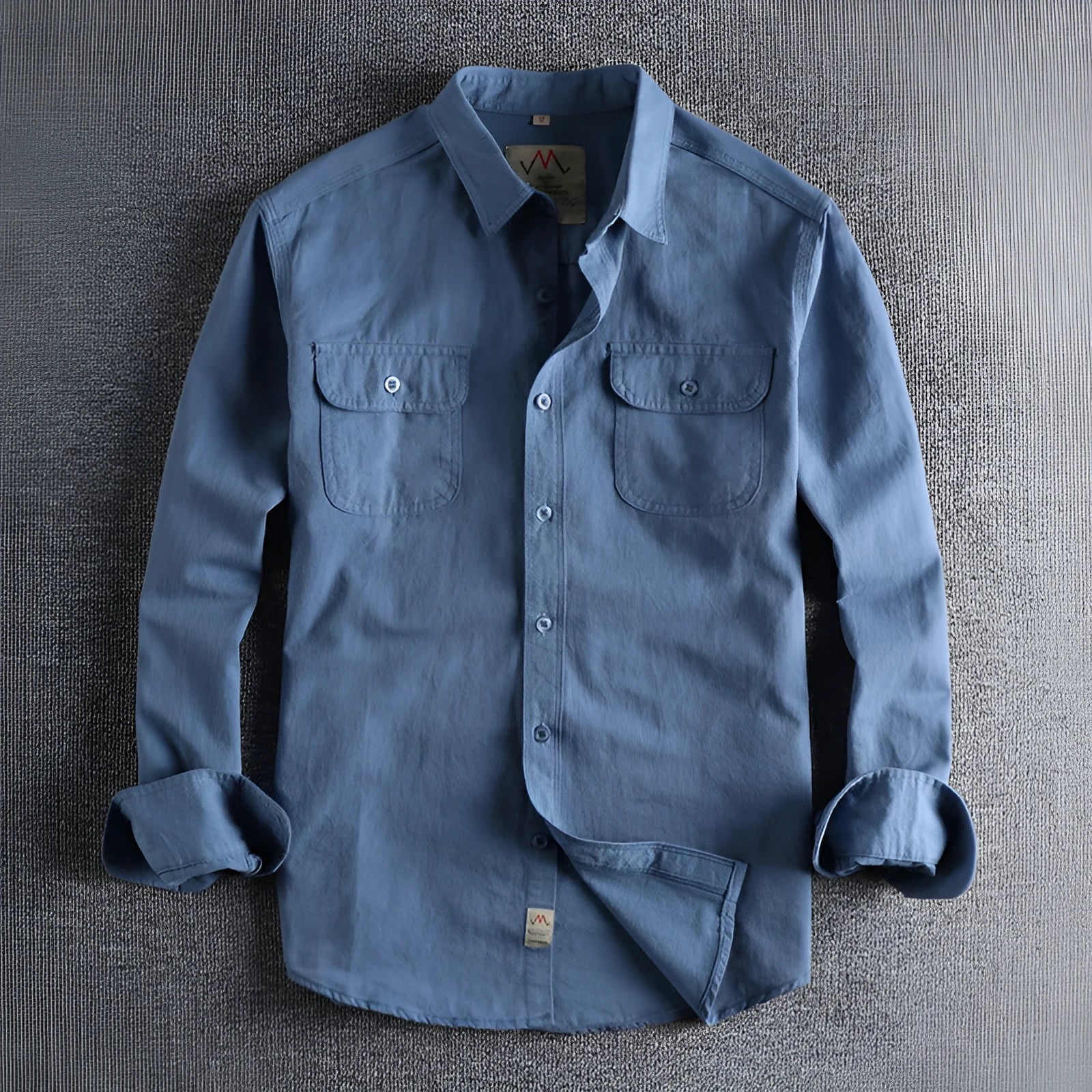 Men's cotton long sleeve shirt in cardigan style, solid colour white or light blue option