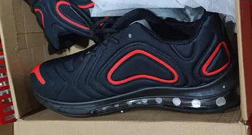 Men's black casual air cushion sneakers with a thick sole and round toe design.