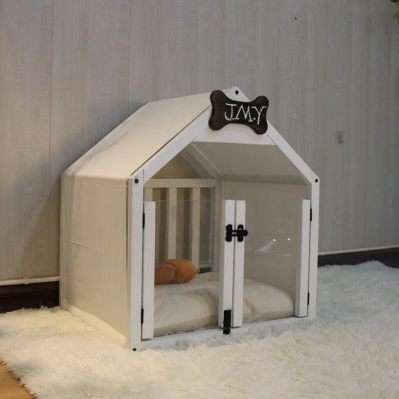 Wooden pet house for cats and small dogs in white finish, removable and washable