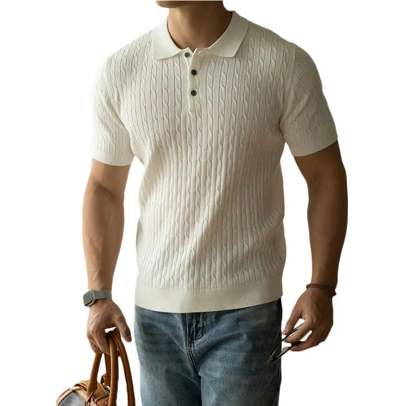 Men's khaki short sleeve business top showing Asian fit sizing for M L XL 2XL