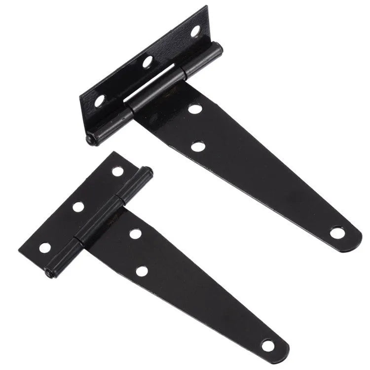 Fixed light T-shaped iron hinge for wooden doors, available in multiple sizes.