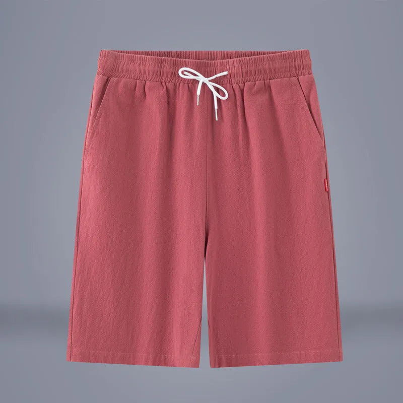 Chinese style cotton linen cropped trousers in Army Green with drawstring waist