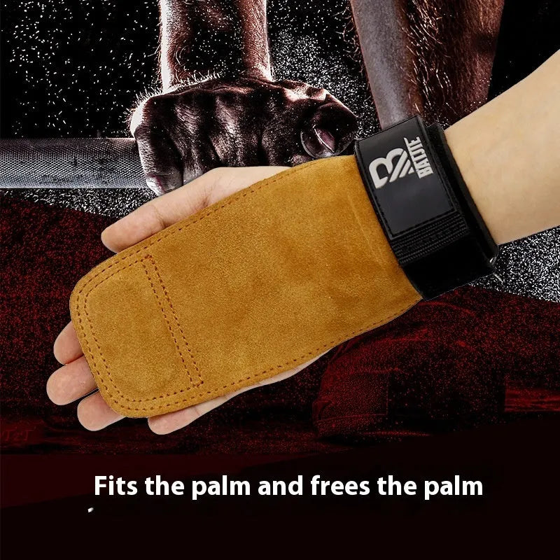Brown fitness wrist protector and grip strength bands for pull-up and weightlifting training.
