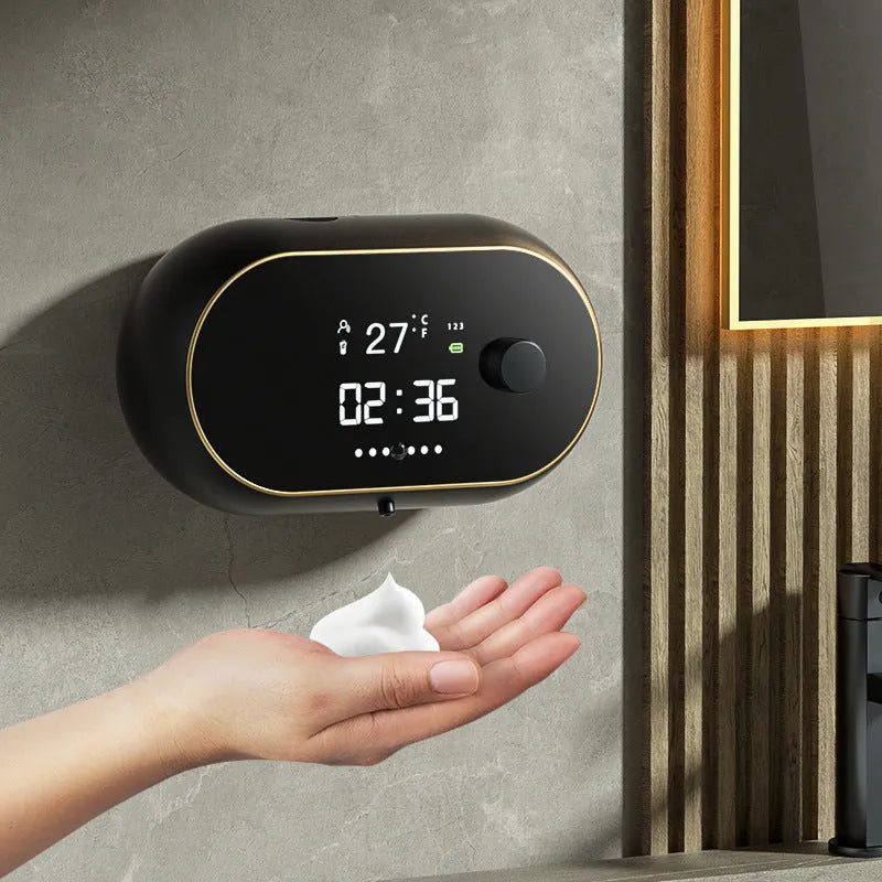 Automatic hand soap dispenser wall mounted unit in white finish with USB cable