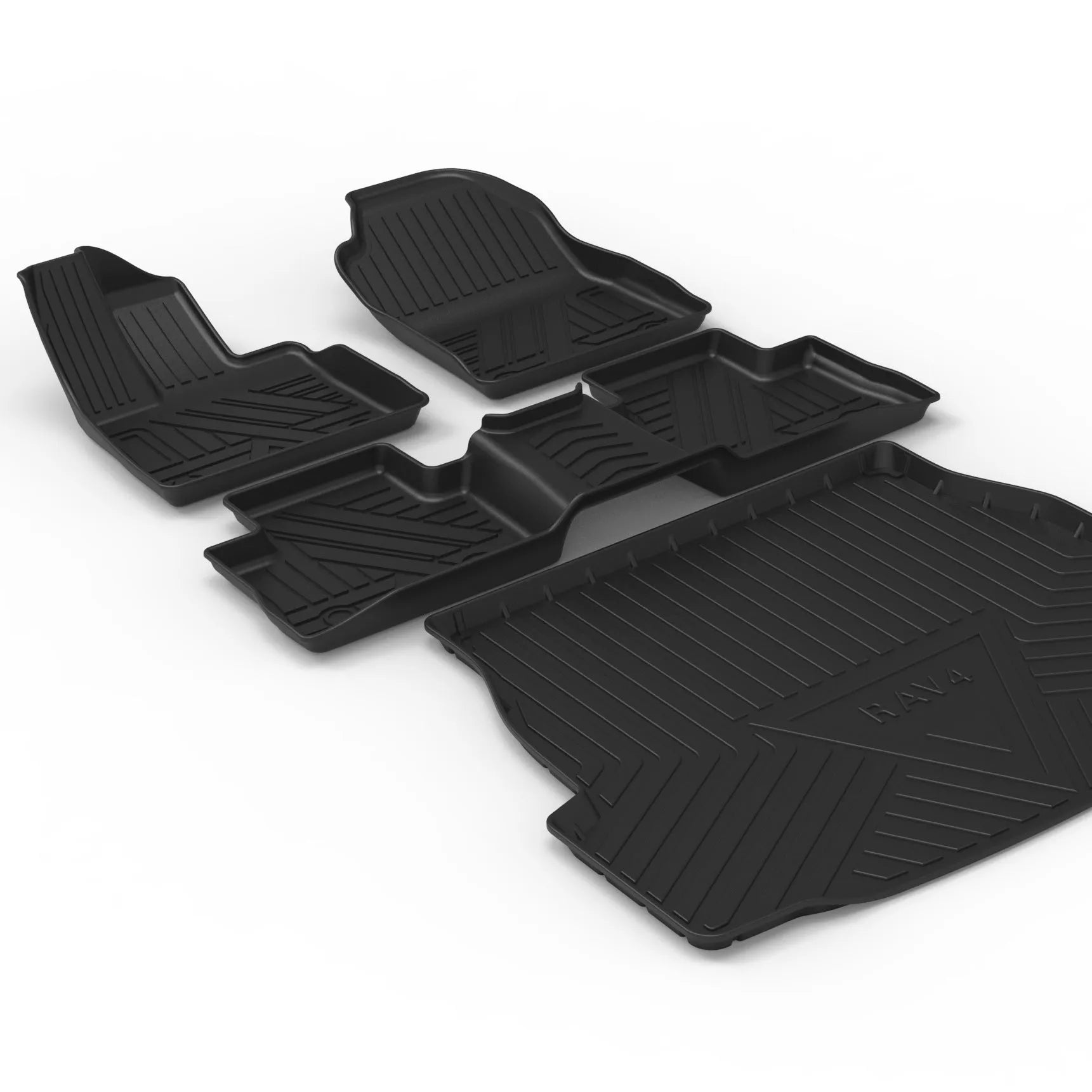 Black carbon fibre pattern TPE rubber boot liner mat for a car trunk.