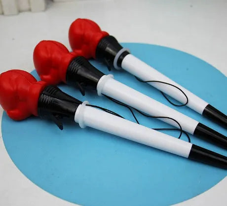 Four blue ballpoint pens with boxing press ejection mechanism and 0.7mm black refills.