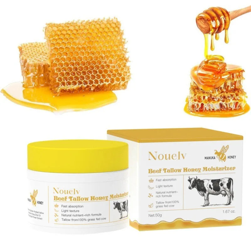 50g glass jar of honey and cow tallow moisturising cream for dry and combination skin.