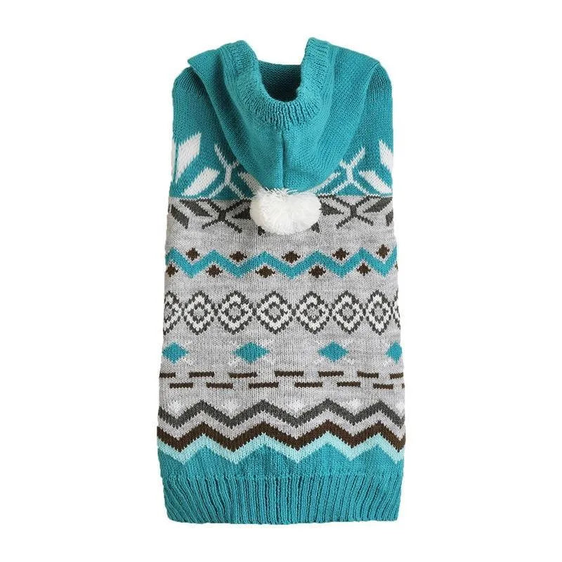 Acrylic pet sweater with diamond pattern in green, blue, or pink colours