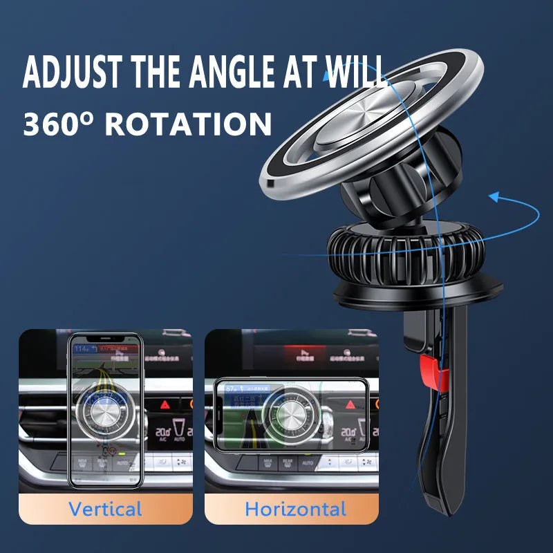 Magnetic mobile phone holder for car air vent mounting in black or silver colour