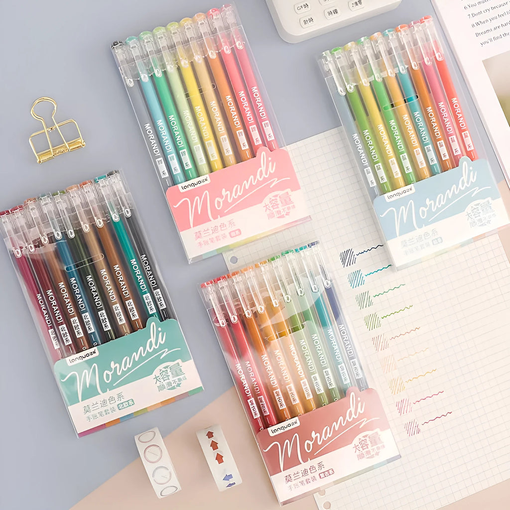 Set of 9 retro Japanese colour gel pens with 0.5mm needle tips for note-taking