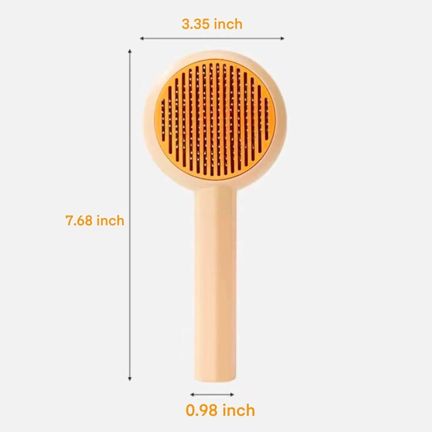 Blue pet grooming brush with self-cleaning button and angled wire needles for cats and dogs