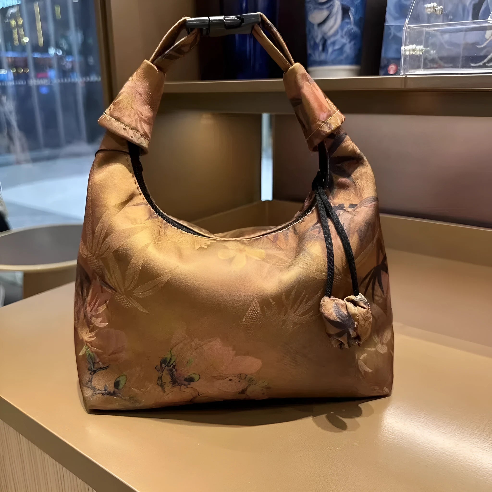 Silk underarm bag dumpling shape real silk floral motifs stitched seams Chinese-style shoulder bag
