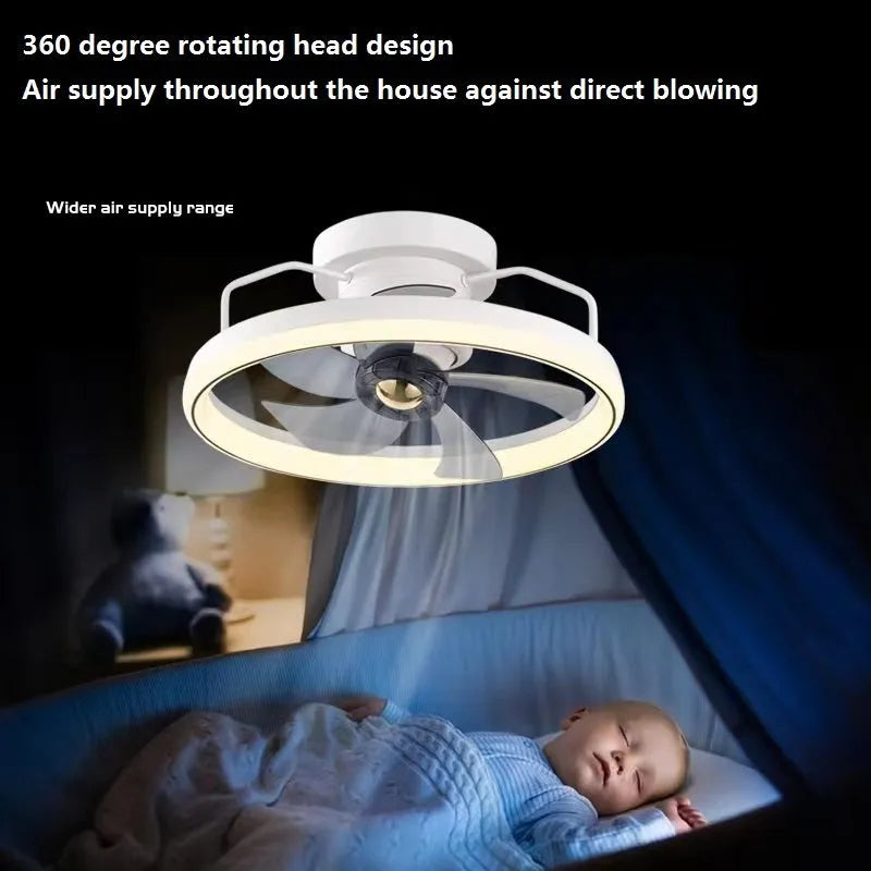 Modern simple ceiling fan lamp with light, 50cm diameter, shown in a selection of colours.