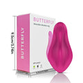 Rose red wearable female massager with cute butterfly design, USB charging port