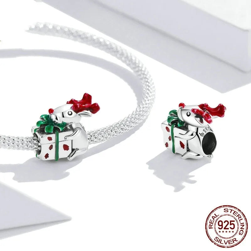 925 sterling silver reindeer bead with dripping oil finish, 1.1x1.4 cm, 0.45 cm aperture