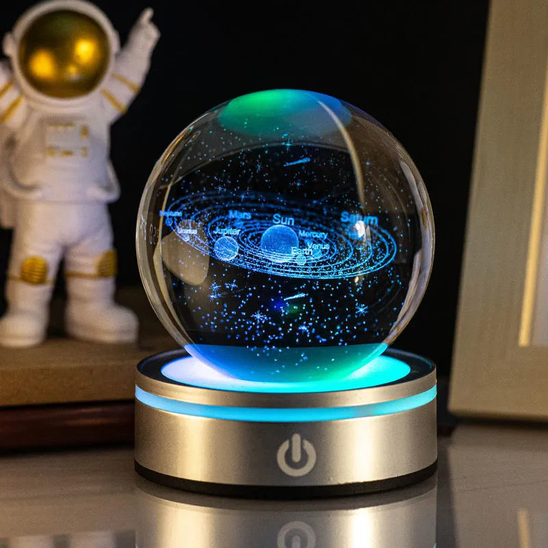 Creative 3D inner carving luminous crystal ball night lamp with colourful gradient and round touch base, 8cm, white crystal