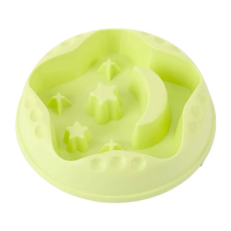 Moon Star Wings slow feeder dog bowl in blue colour with raised obstacles and anti-slip base.
