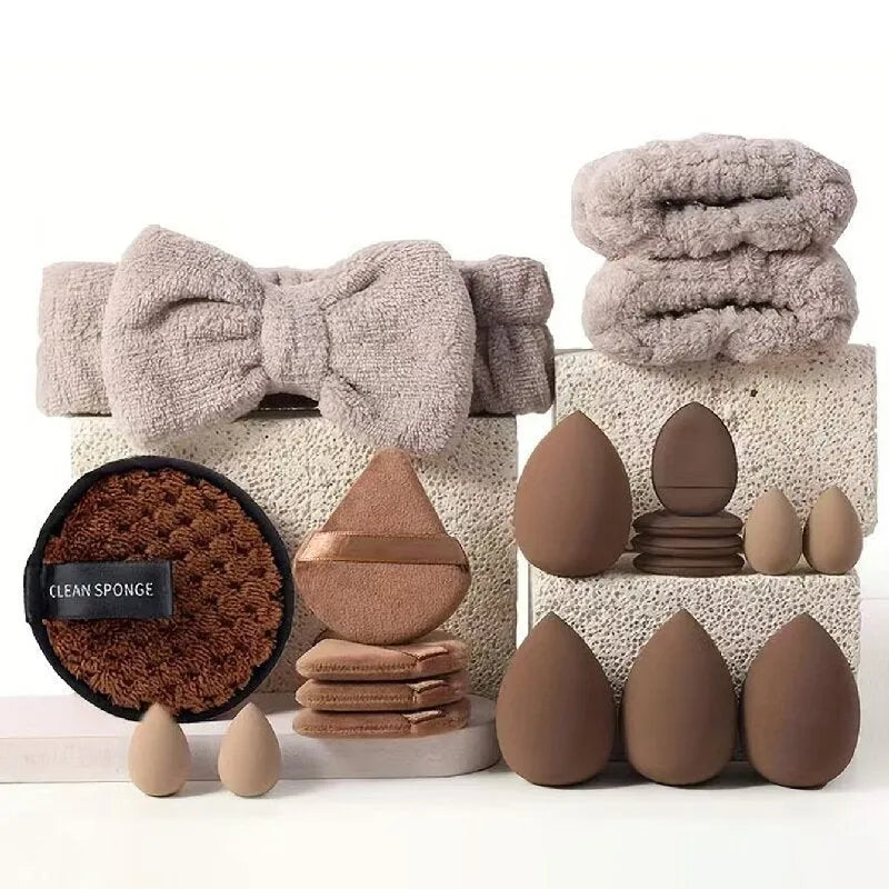 Professional makeup brush set with face wash tools in brown, pink, and purple colour options