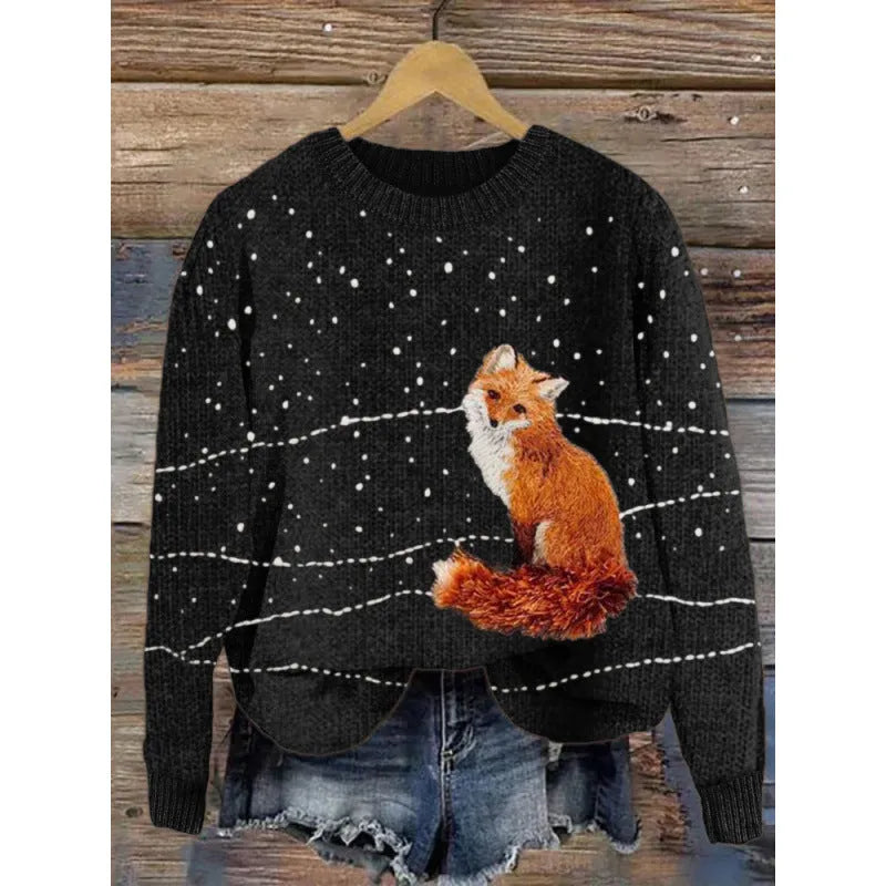 Women's little flower digital printed round neck sweater in polyester, shown in a selected colour from the YPM935 series.