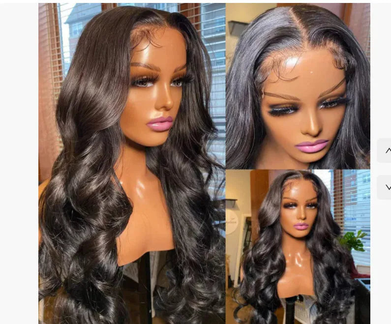 Black medium-long wavy synthetic full-head wig with natural styling and curly texture